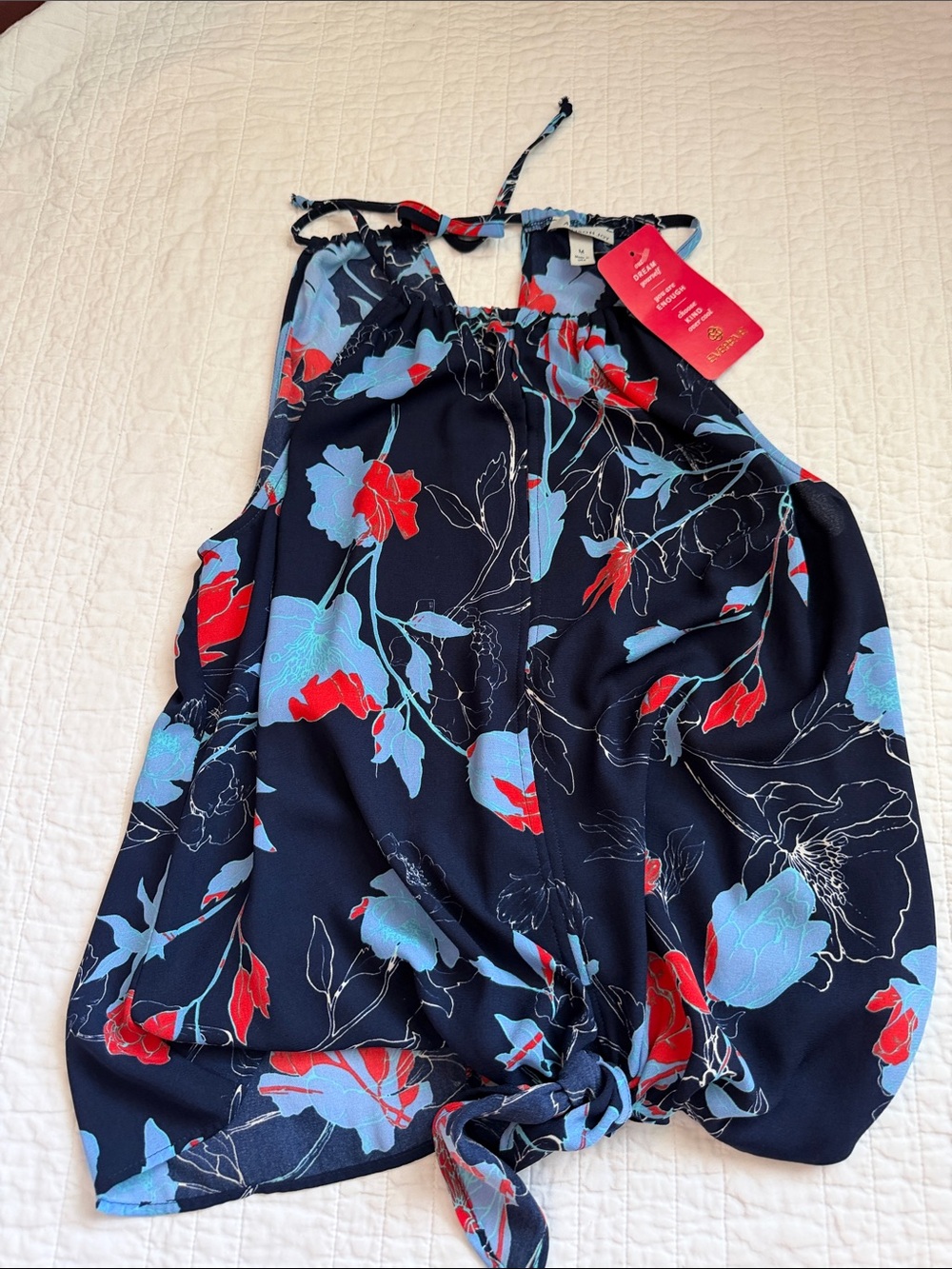 Allison Joy Navy Floral Halter Tie-Hem Camisole with Red & Light Blue